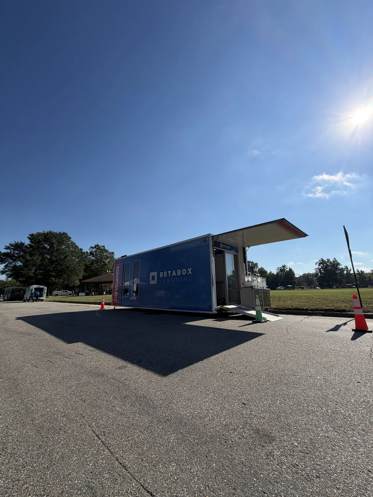 The mobile lab with its ramp and awning open.